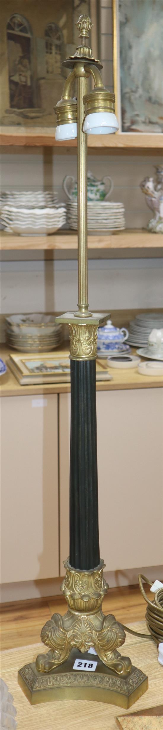 A Regency bronze and ormolu table lamp overall height 89cm